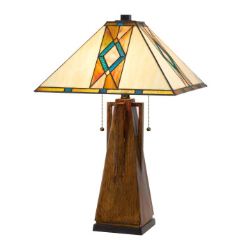 Table Lamp With Tiffany Shade And Geometric Design Multicolor