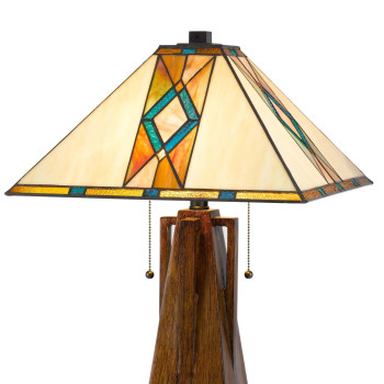 Table Lamp With Tiffany Shade And Geometric Design Multicolor