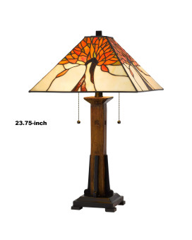 Table Lamp With Tiffany Shade And Floral Accent Multicolor