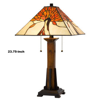 Table Lamp With Tiffany Shade And Floral Accent Multicolor