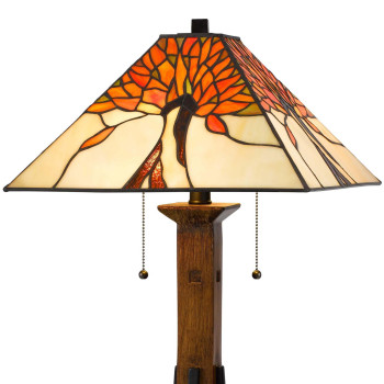 Table Lamp With Tiffany Shade And Floral Accent Multicolor