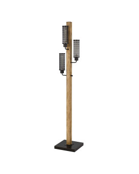 Wooden Floor Lamp With 3 Metal Mesh Shades Brown And Black