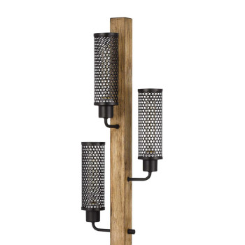 Wooden Floor Lamp With 3 Metal Mesh Shades Brown And Black