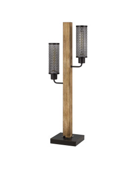 Wooden Table Lamp With 2 Metal Mesh Shades Brown And Black