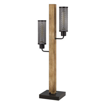 Wooden Table Lamp With 2 Metal Mesh Shades Brown And Black