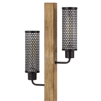 Wooden Table Lamp With 2 Metal Mesh Shades Brown And Black