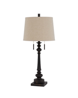 Table Lamp With Tubular Turned Resin Support And Pull Chain Dark Bronze