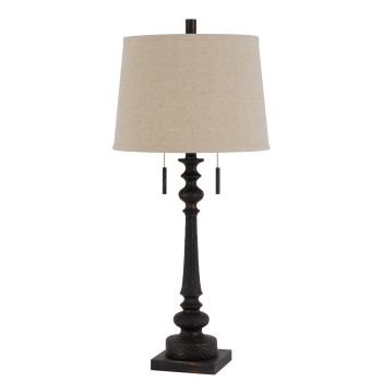 Table Lamp With Tubular Turned Resin Support And Pull Chain Dark Bronze