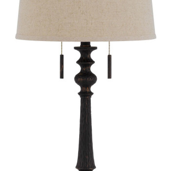 Table Lamp With Tubular Turned Resin Support And Pull Chain Dark Bronze