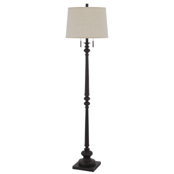 Floor Lamp With Tubular Turned Resin Support And Pull Chain Dark Bronze