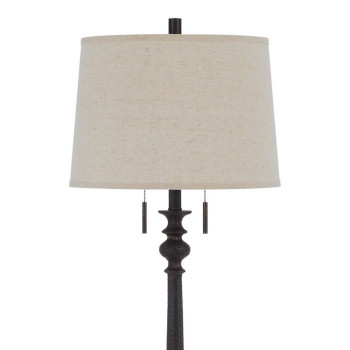 Floor Lamp With Tubular Turned Resin Support And Pull Chain Dark Bronze