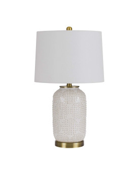 Table Lamp With Dotted Ceramic Body And Round Base White