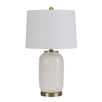 Table Lamp With Dotted Ceramic Body And Round Base White