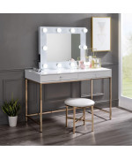 Acme Ottey Vanity Desk White High Gloss Gold Finish