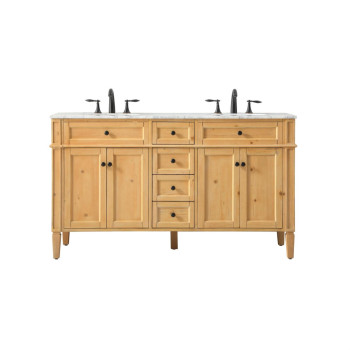 60 Inch Double Bathroom Vanity In Natural Wood