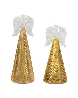 Led Textured Glass Angel Decor Set Of 2