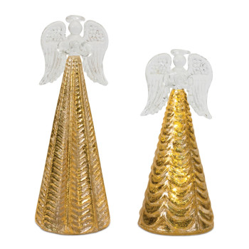 Led Textured Glass Angel Decor Set Of 2