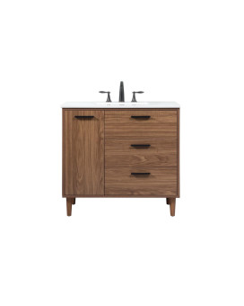 36 Inch Single Bathroom Vanity In Walnut Brown