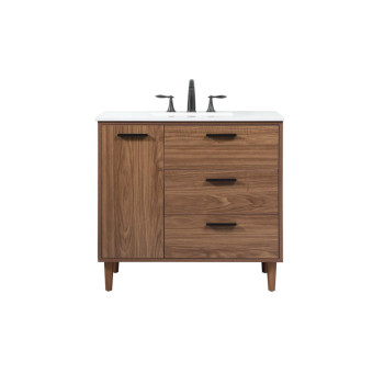 36 Inch Single Bathroom Vanity In Walnut Brown