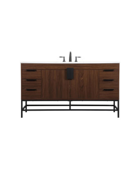 60 Inch Single Bathroom Vanity In Walnut