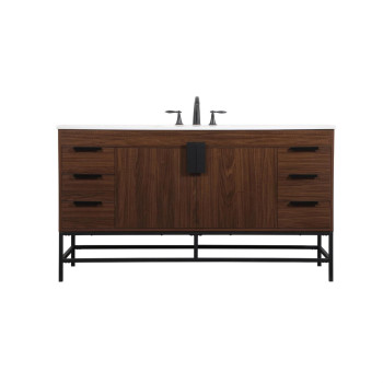 60 Inch Single Bathroom Vanity In Walnut