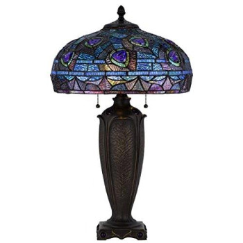 60W X 2 Metalresin Tiffany Table Lamp With Pull Chain Switches