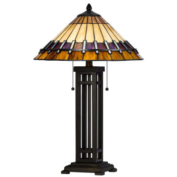 60W X 2 Metalresin Tiffany Table Lamp With Pull Chain Switches