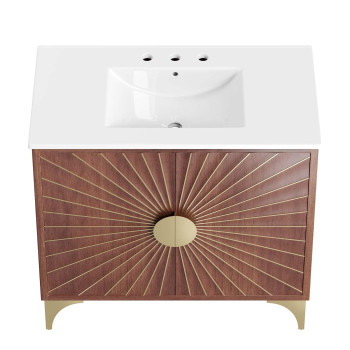 Modway Daylight Bathroom Vanity Cabinet With Ceramic Sink Basin 36 Inch White Walnut