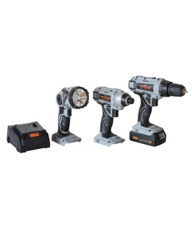 Proseries 5 Piece Combo Kit With Light 38 Inch Drill And 14 Inch Impact Driver Set With 20V Lithium Ion Rechargeable Batte