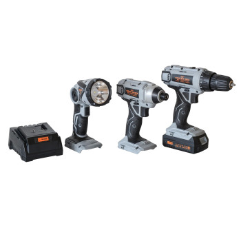 Proseries 5 Piece Combo Kit With Light 38 Inch Drill And 14 Inch Impact Driver Set With 20V Lithium Ion Rechargeable Batte