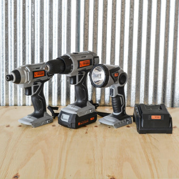 Proseries 5 Piece Combo Kit With Light 38 Inch Drill And 14 Inch Impact Driver Set With 20V Lithium Ion Rechargeable Batte