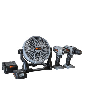 Proseries 5 Piece Combo Kit With Fan 38 Inch Drill And 14 Inch Impact Driver Set With 20V Lithium Ion Rechargeable Battery