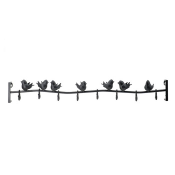 38 Inch Wall Hooks Perched Birds 8 Coat Hooks Black Iron Vintage Style