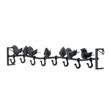 38 Inch Wall Hooks Perched Birds 8 Coat Hooks Black Iron Vintage Style