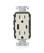 Leviton T5633T 15Amp Type A Typec Usb Chargertamper Resistant Outlet Not For Laptops Light Almond