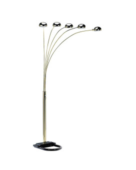 84 Tall Metal Floor Lamp With Polished Brass Finish And 5 Adjustable Arch Arms