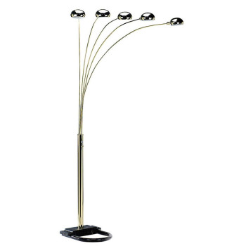 84 Tall Metal Floor Lamp With Polished Brass Finish And 5 Adjustable Arch Arms