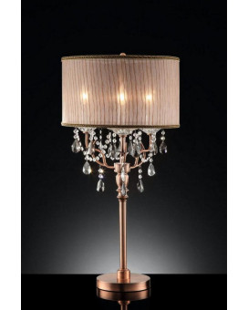 35 Tall Metal Table Lamp Rosie With Silvery Pink Finish And Crystal Accents Fabric Shade