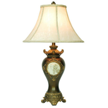 29 Tall Polyresin Table Lamp With Espresso Finish Gold Leaves And Classical Greece Accents