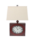 Vintage Red Table Lamp With Metal Clock Base