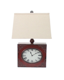 Vintage Red Table Lamp With Metal Clock Base