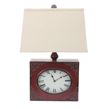 Vintage Red Table Lamp With Metal Clock Base