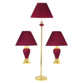 3Piece Ceramic Lamp Set Floor And Table Lamps Burgundy Finish