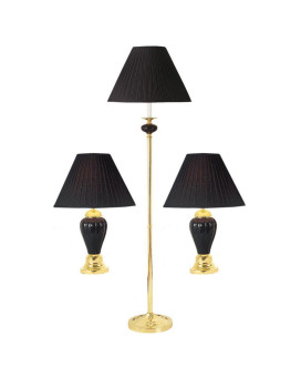 3Piece Ceramic Lamp Set Floor And Table Lamps Black Finish