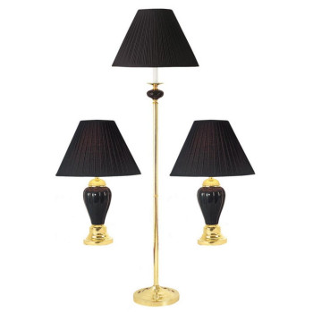 3Piece Ceramic Lamp Set Floor And Table Lamps Black Finish