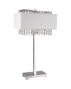 28 Tall Metal Table Lamp With Silver Finish White Fabric Shade With Crystal Accents