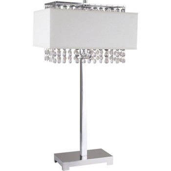 28 Tall Metal Table Lamp With Silver Finish White Fabric Shade With Crystal Accents