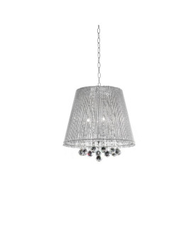 19 Tall Metal Ceiling Lamp Dreamer With Silver Finish And Crystal Accents Silver Fabric Shade