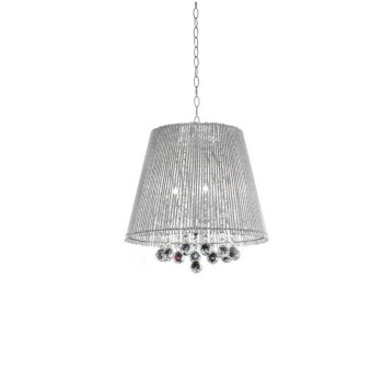 19 Tall Metal Ceiling Lamp Dreamer With Silver Finish And Crystal Accents Silver Fabric Shade