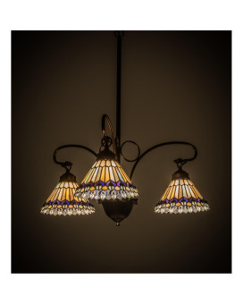 24W Tiffany Jeweled Peacock 3 Lt Chandelier